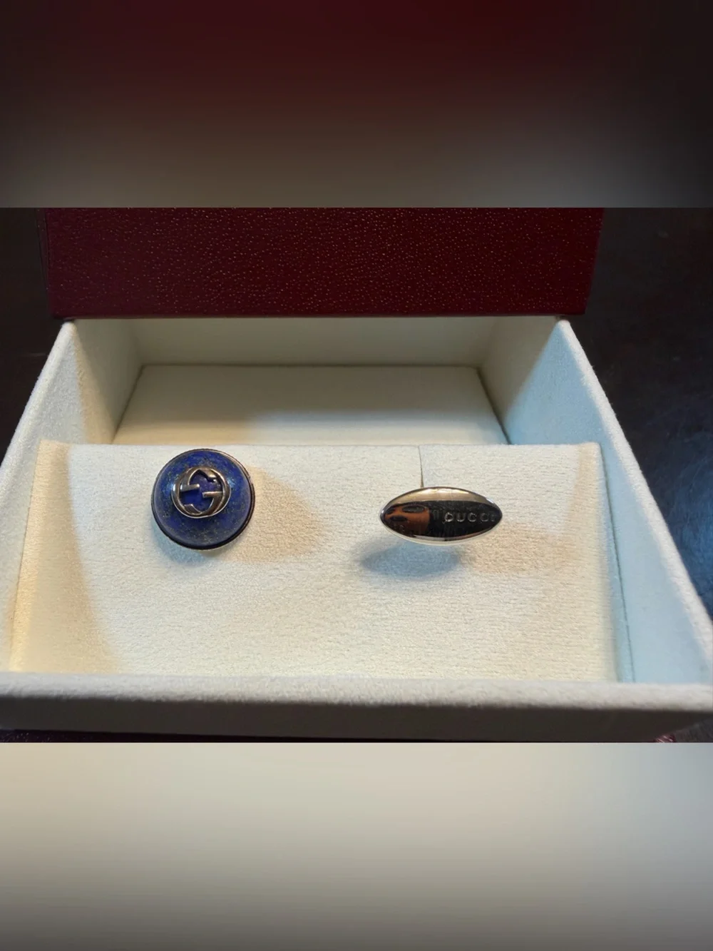 New Authentic Gucci GG Logo Lapis Azuli Sterling Silver Cufflinks